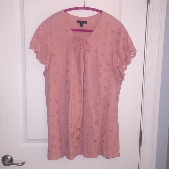 Lane Bryant Lace-Up Neck Eyelet Top - 14/16 - Picture 2 of 4